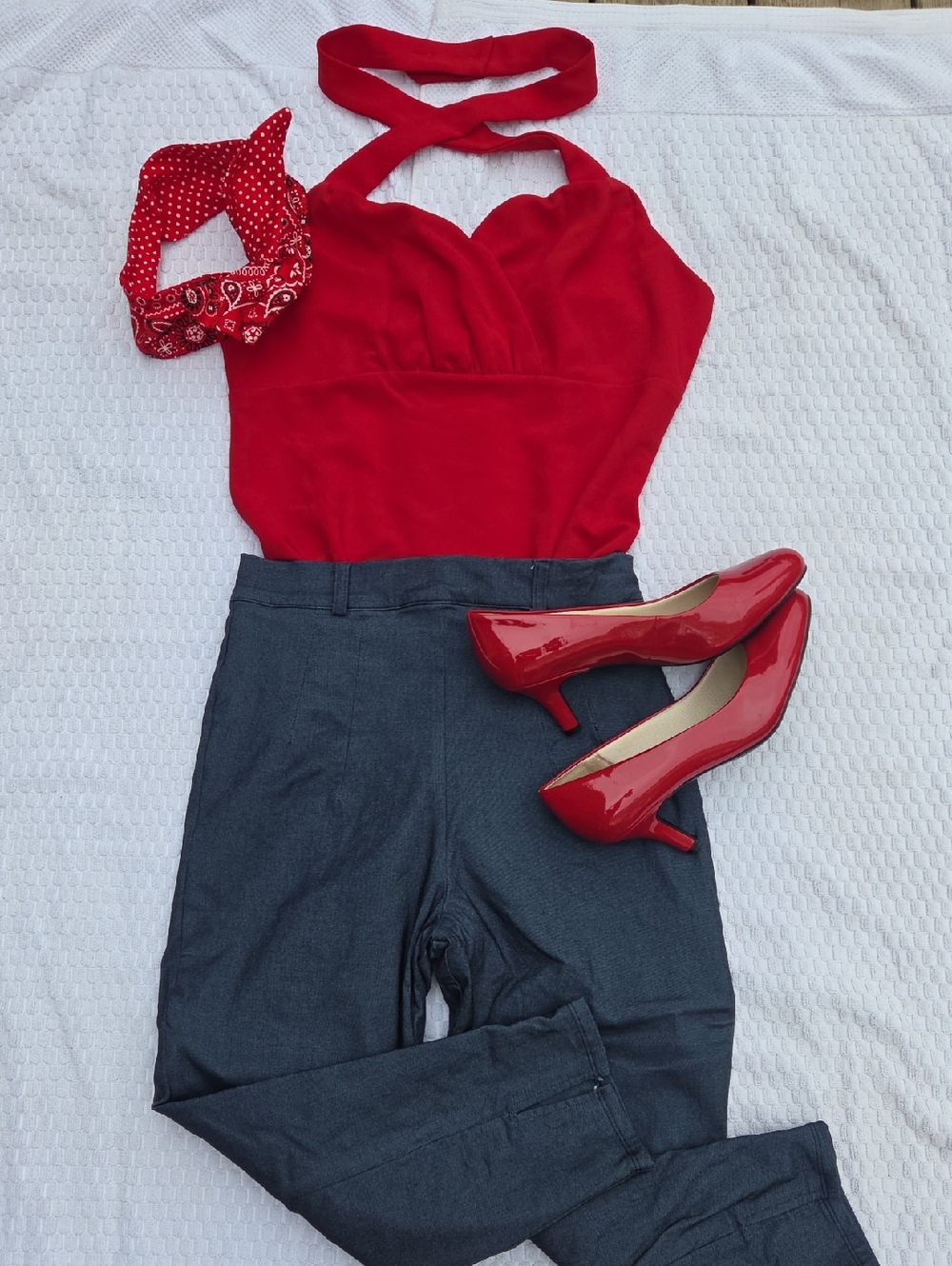 NWOT Red Criss Cross Halter Top Rockabilly Pin-up Style